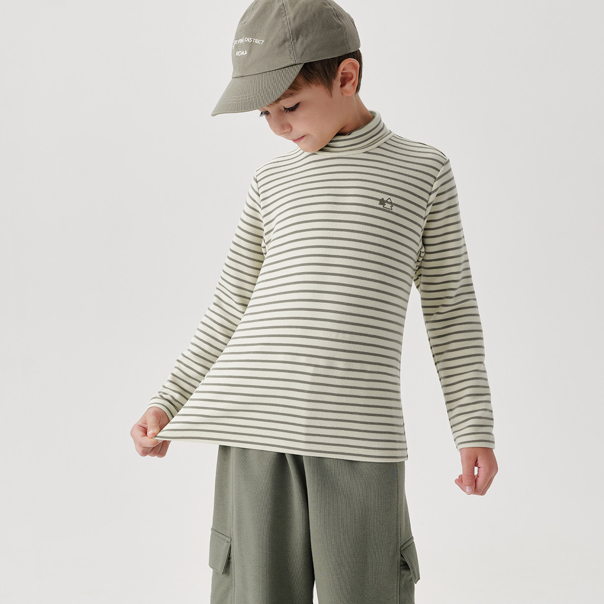 马克珍妮男女童山系条纹高领打底衫T恤 儿童长袖上衣春秋款241627,淘宝优惠券,粉丝福利购,淘宝优惠卷