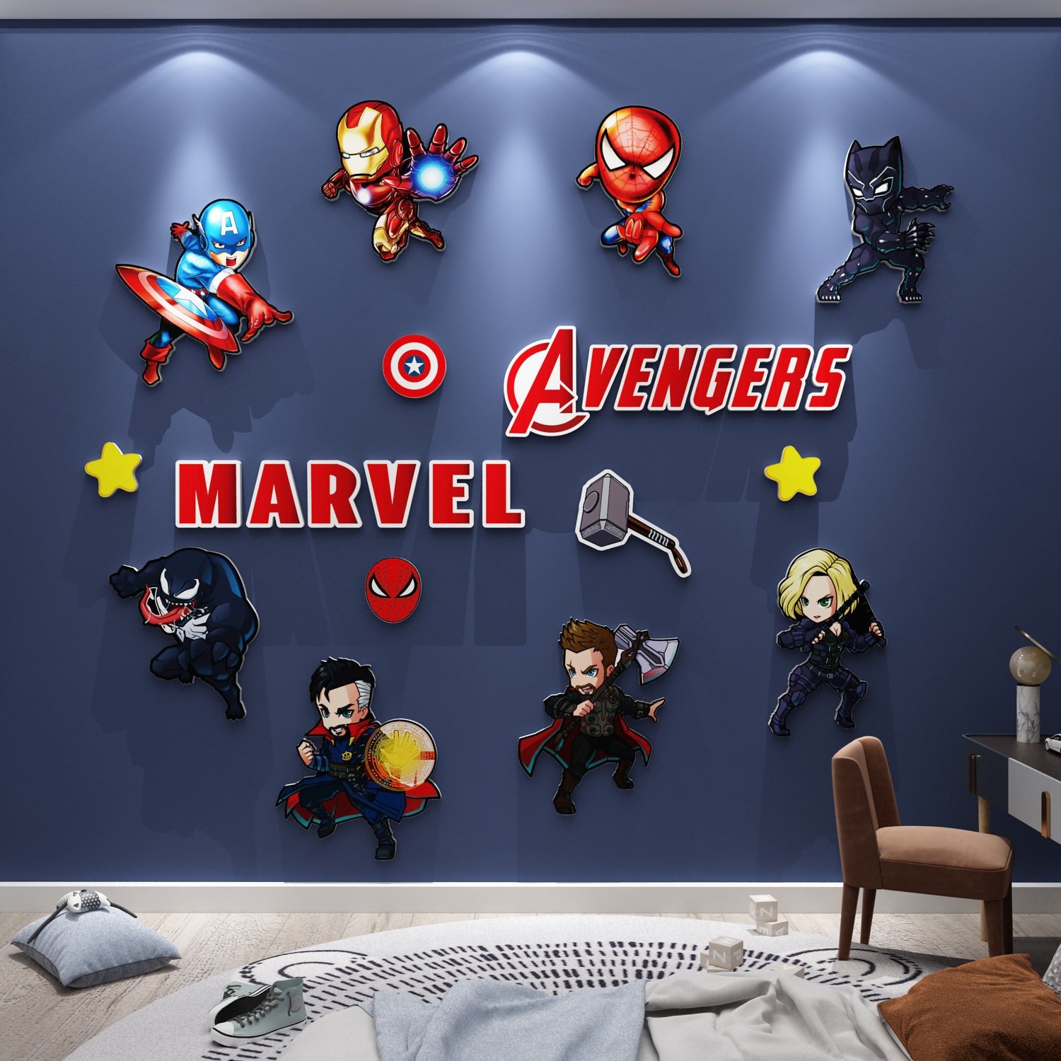 儿童房间布置装饰亚克力3d立体漫威主题床头墙面贴卧室复仇者联盟,淘宝优惠券,粉丝福利购,淘宝优惠卷