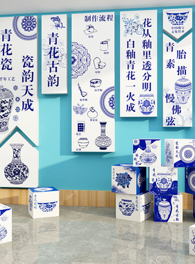 中国风青花瓷环创成品非遗文化墙幼儿园教室主题墙面装饰材料布置