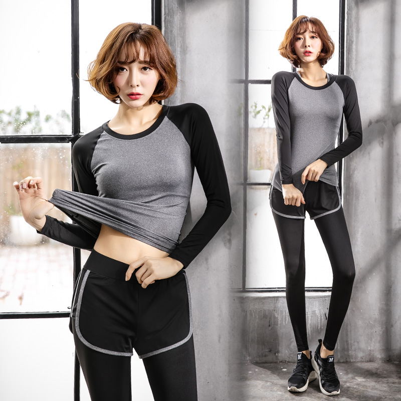哈梵运动旗舰店春夏瑜伽服网红女大码健身房户外跑步运动套装长袖速干衣显瘦0