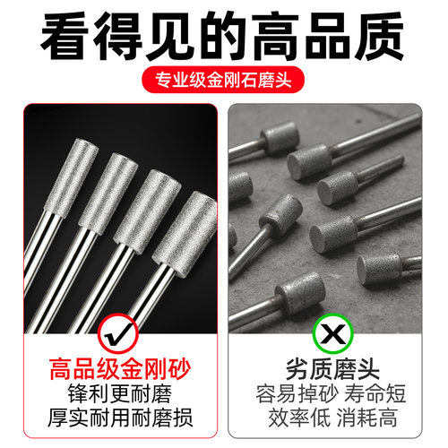 6mm细砂金刚砂圆柱型磨头金刚砂轮打磨头T形原石去皮抛光利器磨头 - 图2