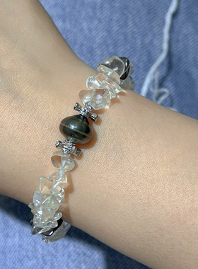 萤白天然白水晶海水大溪地巴洛克黑珍珠手串重工质感手链小众设计