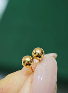 日本制小金球波球4mm养耳洞18k金素耳钉厚金加粗版本基础日常百搭