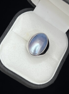 万本归源椭圆海洋蓝海水马贝S925厚银开口戒指极简风尚感15*21mm