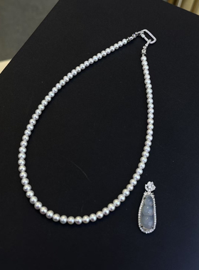 新中式国风高冰玉髓豌豆淡水珍珠5-6mm正圆吊坠项链轻奢高级小众