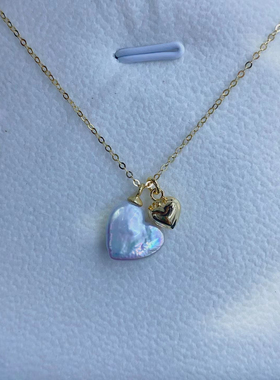 情人节礼物淡水炫彩巴洛克珍珠S925银双爱心项链10-12mm简约大气