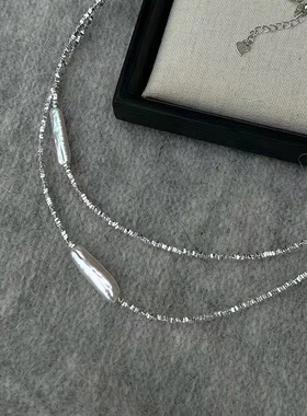 碎银万两S925银通体纯银天然强光淡水巴洛克珍珠项链经典百搭锁骨