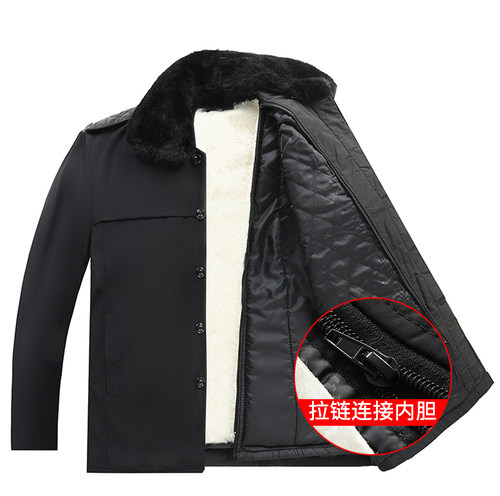 纯羊毛棉袄男皮毛一体棉衣保暖加厚中老年冬棉服东北羊皮袄爸爸装 - 图2