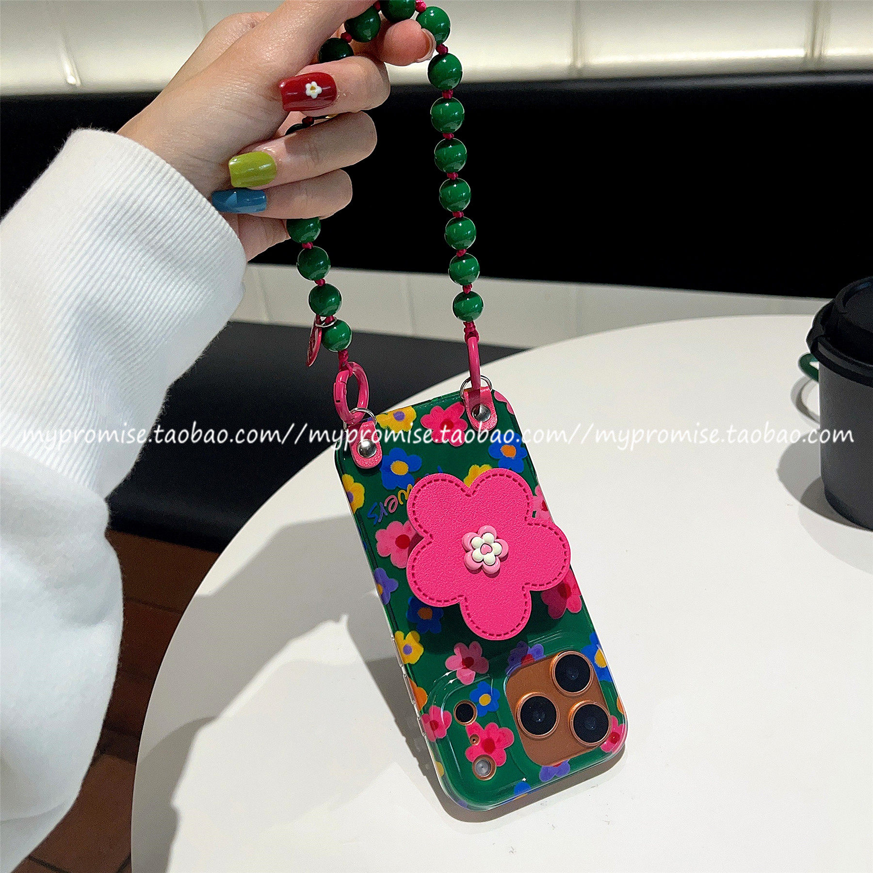 高级感玫粉色皮质花朵支架适用苹果17promax手机壳iphone16彩色油画17Pro新款13便携手绳14手拎15pro早春小众,淘宝优惠券,粉丝福利购,淘宝优惠卷