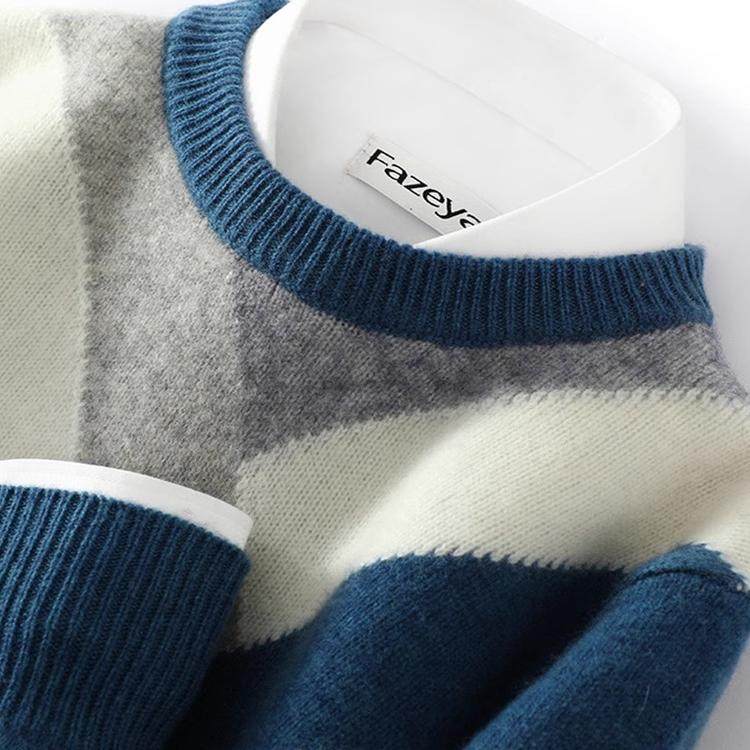 秋冬新款100%纯羊毛衫男士圆领加厚拼色毛衣宽松休闲羊绒针织衫,淘宝优惠券,粉丝福利购,淘宝优惠卷