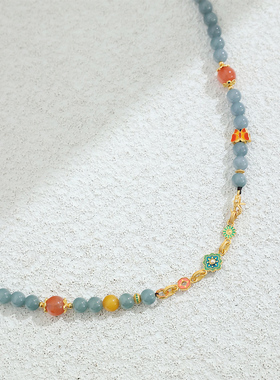 新中式国风蓝水翡翠南红蝴蝶项链