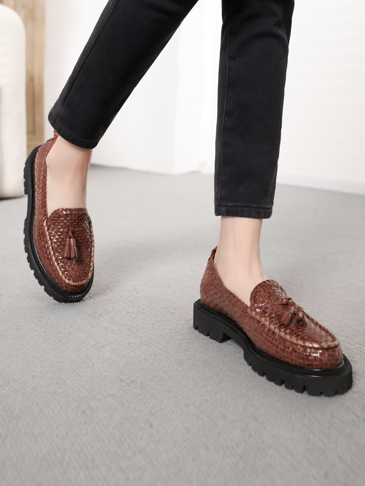 惬意摩登范！意大利客单编织羊皮圆头中口四季英伦厚底女乐福鞋特,淘宝优惠券,粉丝福利购,淘宝优惠卷