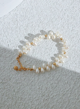 巴洛克错位珍珠S925银单圈手链女