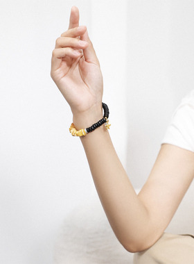 蜜蜡随形隔片沉香单圈新中式手串