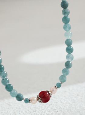 新中式蓝水翡翠玛瑙珍珠项链手串