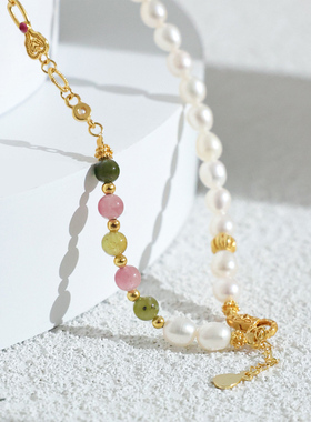 国风珍珠蜜蜡枣珠碧玺项链锁骨链