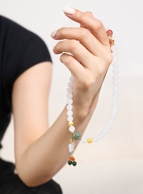 国风和田白玉蝴蝶蜜蜡南红手串女