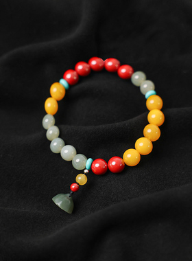 新中式禅意和田玉朱砂蜜蜡手串女