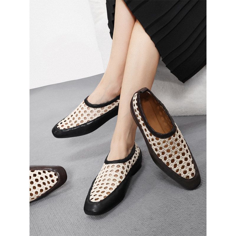 KAKA 伦敦客单款小羊皮编织镂空深口一脚蹬帅气复古英伦平底鞋女,淘宝优惠券,粉丝福利购,淘宝优惠卷