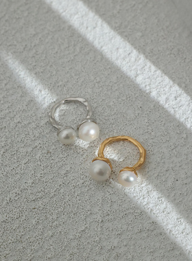 巴黎名媛风双珍珠925银开口戒指