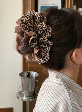甜美咖色豹纹拼接大肠发圈高颜值少女心发绳低马扎头发头绳头饰