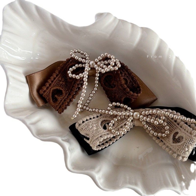 蕾丝珍珠蝴蝶结侧边刘海夹高级感复古发夹边夹前额碎发发饰,淘宝优惠券,粉丝福利购,淘宝优惠卷