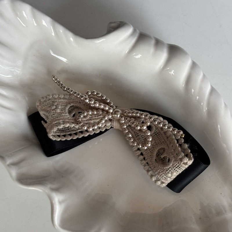 蕾丝珍珠蝴蝶结侧边刘海夹高级感复古发夹边夹前额碎发发饰,淘宝优惠券,粉丝福利购,淘宝优惠卷