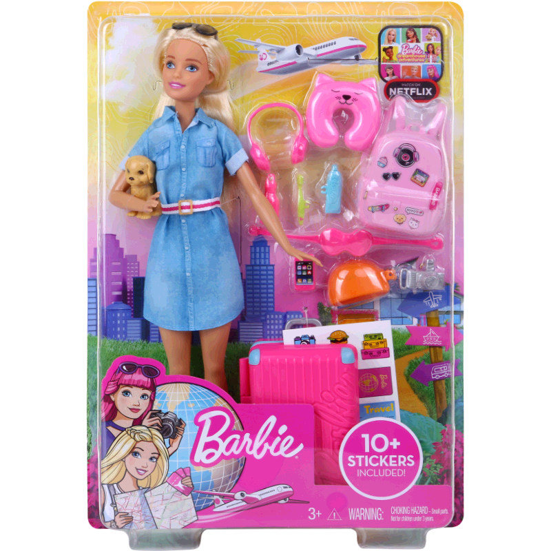 barbie旅行中的娃娃套装女孩行李箱 睿明熙玩具娃娃/配件