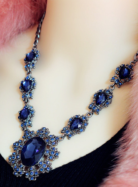 复古奢华气质蓝色女士短款毛衣链夸张百搭个性欧美配饰锁骨链韩国