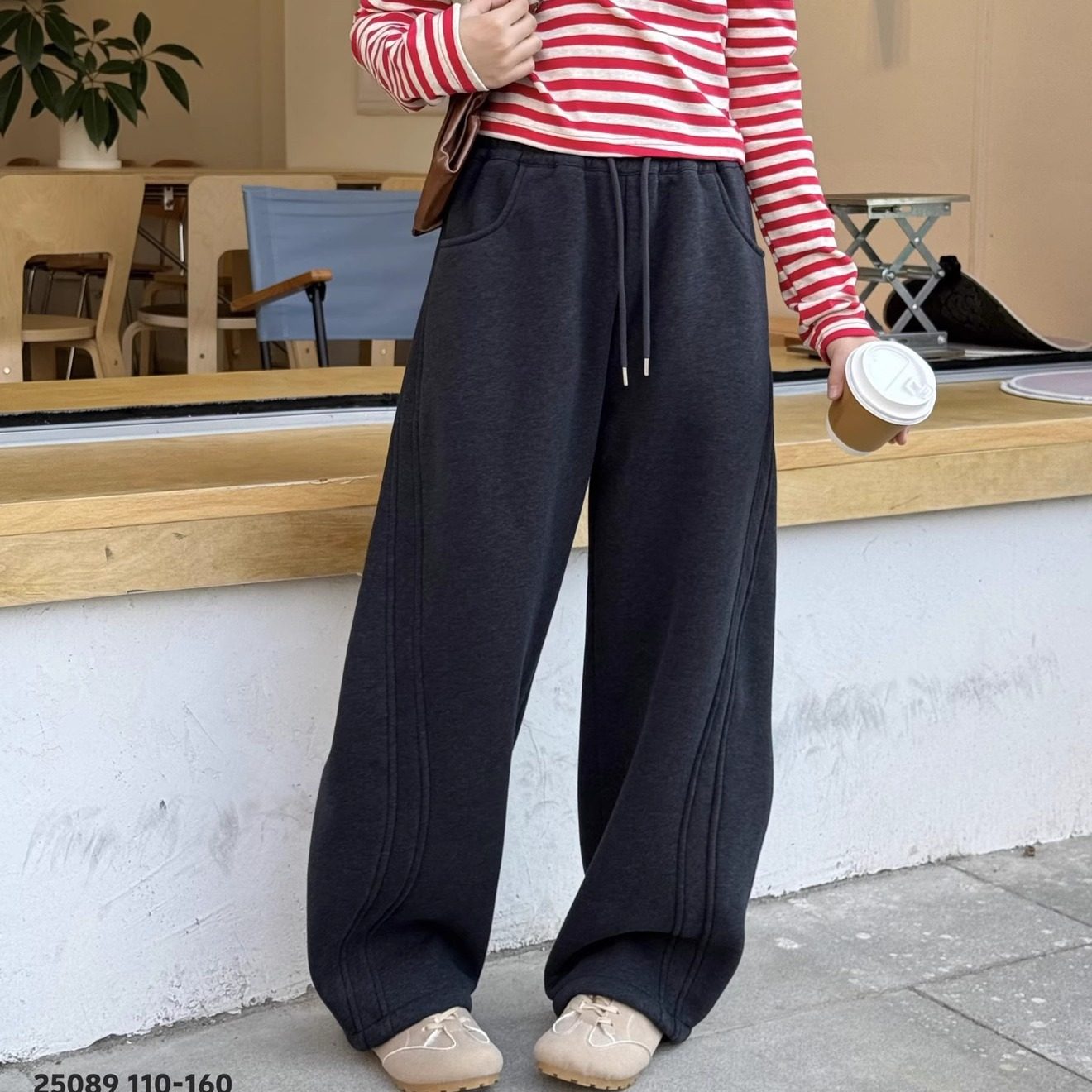 天依角2025冬25089新款25090一体加绒弯刀卫裤中大童男女童可亲子-图0