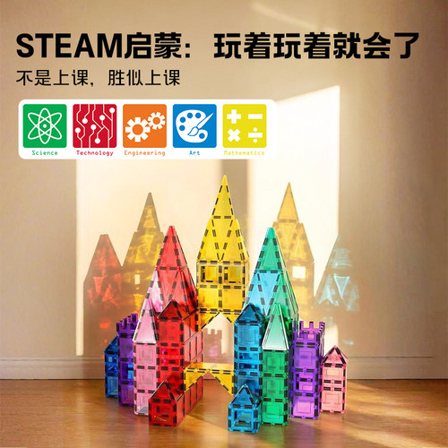 Picasso Tiles 经典进阶版磁力片彩窗磁吸积木男女孩益智礼物玩具 - 图2