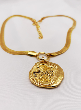 Sandralexandra高质个性时尚田园风柠檬片坠项链18k厚金电镀