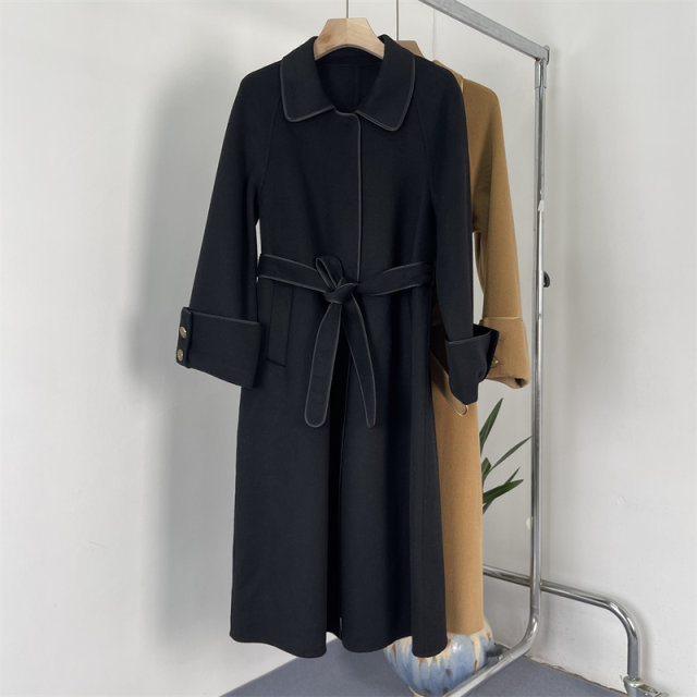 冬季新款包边双面羊毛昵修身大码大衣外套