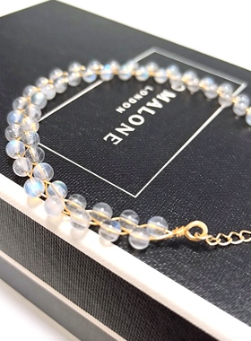 S1014# 天然斯里兰卡蓝月光石拉长石高冰玻璃体手链3.8mm