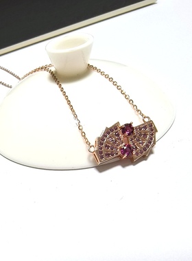 m72#通体S925银精工微镶刻面紫牙乌石榴石项链23*15*5mm 全长38cm