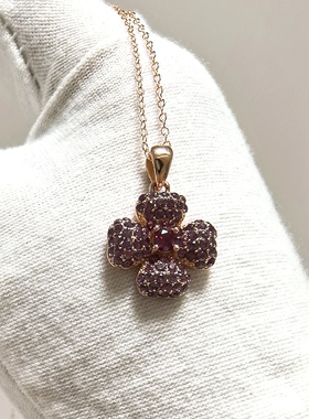 m10# 通体S925银精工镶嵌刻面紫牙乌石榴石四叶草项链14*14*3.2mm