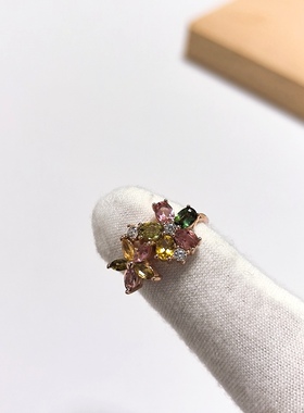G178# S925纯银碧玺戒指 全净体宝石刻面18*11*3.5mm