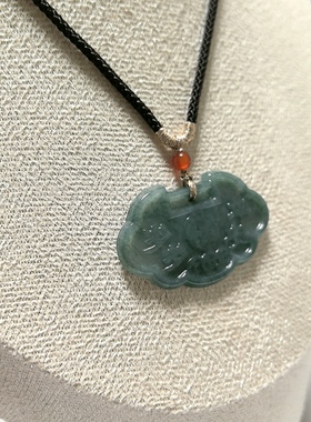D1440# 天然蓝水翡翠如意福锁吊坠 岁岁平安长命锁24*37*2.5mm