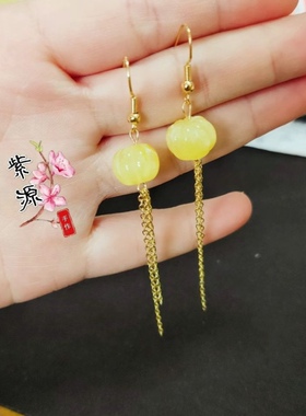 特价冲量原创二代蜜蜡南瓜珠流苏耳环甜美减龄保色防水防汗防过敏