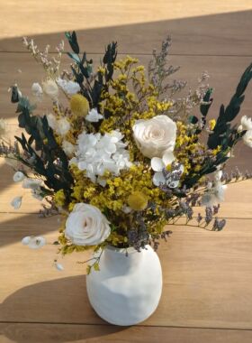 美式家居花艺客厅餐厅花束摆件永生玫瑰绣球真花保鲜花束做旧花瓶
