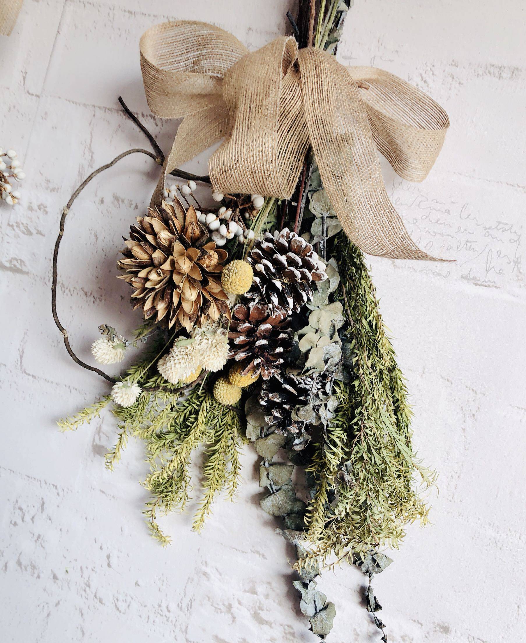 乡村花艺复古倒挂干花千层黄金球尤加利松果干花束客厅艺术花束 - 图0