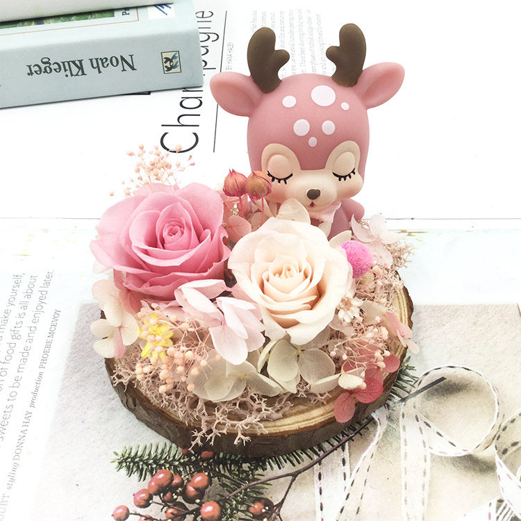 情人节圆木片diy麋鹿摆台永生花手工材料实木材料年轮画车载底座