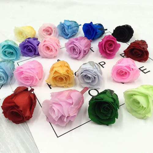 花掌柜A级2-3cm永生花玫瑰diy拼色小花头520七夕网红婚鞋盒玻璃罩 - 图0