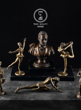 黄铜人物雕塑摆件美式