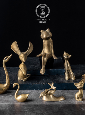 欧美黄铜动物摆件软装西洋古董