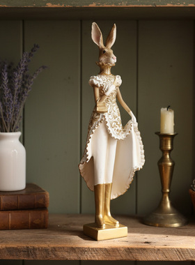 美式乡村树脂工艺礼服兔子摆件家居客厅酒柜电视柜装饰品玄关送礼