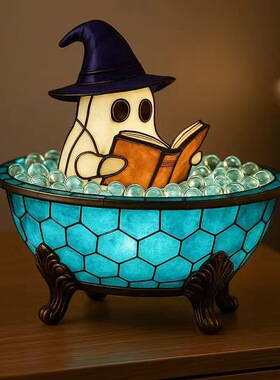 Cute Ghost Reading Book Lamp可爱的幽灵阅读万圣节幽灵夜灯摆件