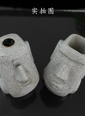 摩艾搞怪眼镜架支架学生石像树脂摆件装饰笔筒创意倒流香摆件