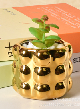 北欧创意镀金陶瓷花盆家居摆设莫兰迪多肉绿植兰花盆容器种植