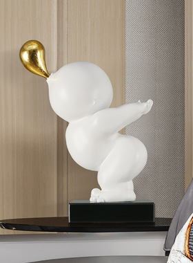 现代简约抽象人物吹泡泡雕塑摆件样板房间酒店大堂家居装饰品摆设